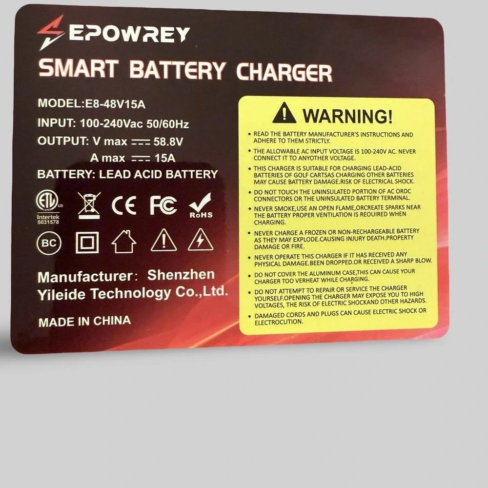 Epowery 15 AMP 48 Volt Golf Cart Battery Charger for Club Car 3-Pin Round Plug